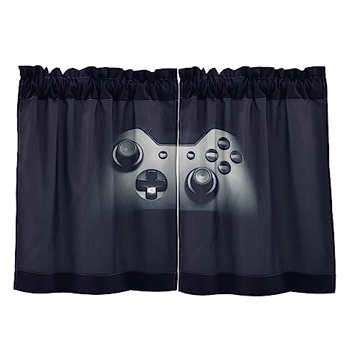 Oyihfvs Neat Gamepad on Black 2 Panels Kitchen Small Window Curtains, Tier Curtains Rod Pocket Half Short Curtains Blackout Cafe Drapes One Image 27x24 in