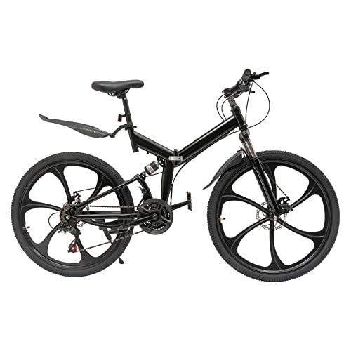 HinLIaDa 26 Inch Folding Mountain Bike, 21 Speed Full Suspension Bicycle with High-Carbon Steel Full Suspension Disc Brake Dual Shock Absorber Adult Electric Bicycles for Adults Men Women