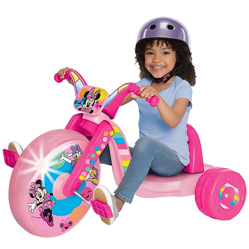 Minnie Mouse Ride-On 15' Fly Wheels Cruiser Tricycle Bike, Trike Has Built-In Light on Both Sides of Big Wheel, Ages 3-7, for Kids 41”-44” Tall - 70 lbs. Weight Limit