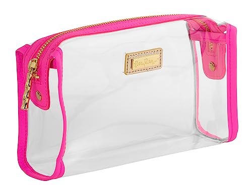 Lilly Pulitzer Clear Zipper Pouch, Cute Pencil Case for Adults, Travel Toiletry Bag, Small Pouch Bag for Supplies, Makeup or Toiletries (Aura Pink)