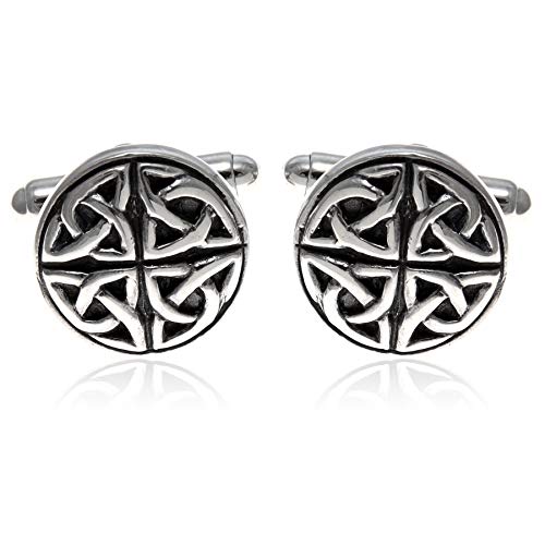 Alexander Castle Men's Cuff Links 925 Sterling Silver Oxidized Celtic Cufflinks - 15mm Round Celtic Trinity Cufflinks with Jewelry Gift Box