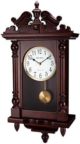 Olden Days Wall Clock with Real Wood, 4 Chime Options, Swinging Pendulum, Antique Vintage Design, 22' Large