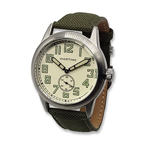 WTI WORLD TIME INTERNATIONAL WW2 Military Watch – Vintage USAAF Watch, Swiss-Quartz Movement with Canvas Strap and Leather Lining, 10 ATM Water Resistant. The Perfect WW2 Memorabilia
