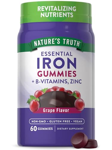 Iron Gummies | 60 Count | Vegan, Non-GMO & Gluten Free Supplement | with Zinc & B Vitamins | Grape Flavor | by Natures Truth