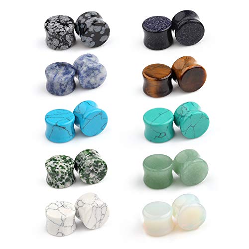 Ruifan 10 Pairs Set Natural Mixed Stone Saddle Ear Plugs Stretcher Expander Tunnels Gauges Piercing Jewelry 00g(10mm)