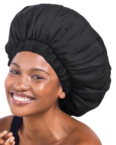 Kitsch XL Satin Bonnet for Sleeping - Jumbo Satin Silk Hair Bonnet for Women | Ultimate Sleep Protection and Comfort | Silky Smooth Satin Hair Wrap | Wake Up with Beautifully Styled Hair - Black
