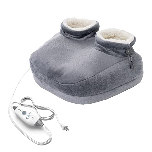 Pure Enrichment PureRelief Deluxe Foot Warmer - Fast-Heating Sherpa-Lined Electric Boots with 4 Heat Settings, Durable Anti-Slip Sole, Auto Shut-Off, and Machine-Washable Fabric Gray