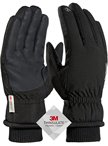 TRENDOUX Gloves for Men, Skiing Snowboard Hiking Outdoor Warm Work Women Windproof Cuff Cold Weather, Fleece Lining, Bike Motorcycle Running Snow (Black XL)
