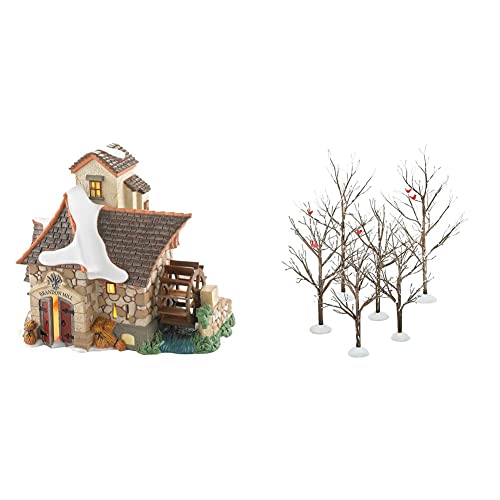 Department 56 Dickens' Village Brandon Mill Lit House, 6.1 inch & Village Bare Branch Trees Accessory Figurine (Set of 6)