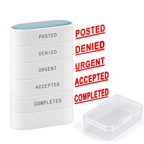 JMFHCD 5-in-1 Office Stamp Set - Pre-Inked Rubber Stamp: Accepted, Completed, Urgent, Posted, Denied Stamp, Red-Ink Impression Size 1.5'' X 0.55'', Cute & Unique Designed Business Message White-red