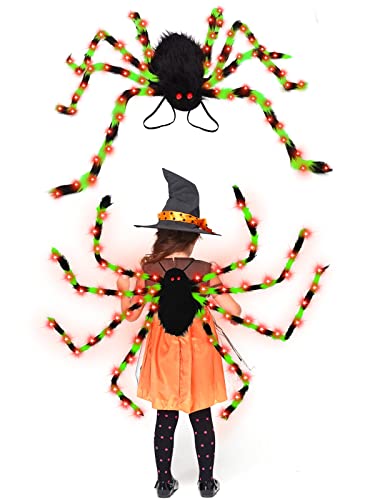 Camlinbo 64 LED Halloween Spider Costume Kids Colorful Spider Costume with Lights Plush Spider Halloween Accessories Decor