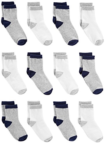Simple Joys by Carter's Unisex Toddlers' Crew Socks, 12 Pairs, Grey/White, 2-3T