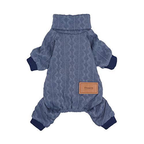 Fitwarm Turtleneck Knitted Dog Sweaters Winter Outfits Pet Coats Cat Clothes Blue Small