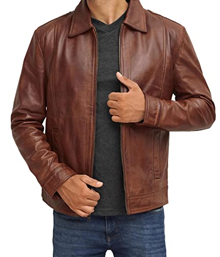 Blingsoul Brown Distressed Leather Jacket Men | [1100375] Wick, XL