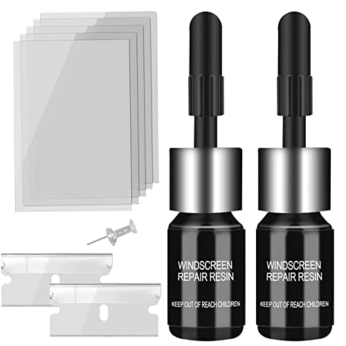 Windshield Crack Repair Kit, Windshield Repair Kit for Chips and Cracks, Glass Repair Fluid with 2 Bottles of Resin, Glass Repair Kit Windshield for Fixing Chips, Cracks, Bulls-Eye and Star-Shape Cack