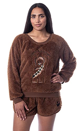 Star Wars Womens' Chewbacca Roar Sweater and Shorts Sleep Pajama Set (L) Brown
