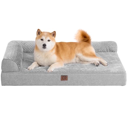 EHEYCIGA Memory Foam Orthopedic Dog Beds Large Sized Dog, Washable Dog Bed with Waterproof Lining Removable Cover, Dog Sofa Bed with Nonskid Bottom Pet Couch Bed, 36x27 Inches, Grey