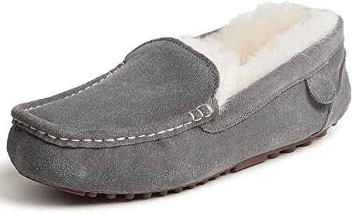 Dearfoams womens Fireside Mel Water Resistant Genuine Shearling Moccasin Slipper, Grey, 10 US
