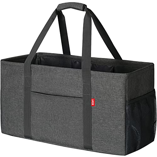 LHZK Stand Up Extra Large Utility Tote Bag with Metal Wire Frame and the Sides Rinforced, Large Collapsible Tote (Gray)