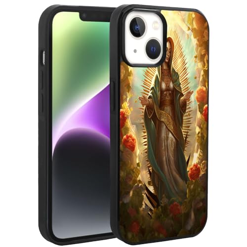 DAFEI Phone Case Compatible with iPhone 14 Plus Tire Case Virgin Mary Lady of Guadalupe-Art cc27 Black Frame Shockproof and Slim Rubber TPU Material with Uniqe Design
