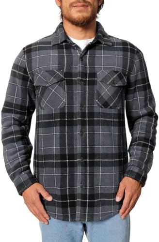 Freedom Foundry Men's Plaid Fleece Jackets Super Plush Sherpa Lined Jacket Shirt (Charcoal Grey 22, Large)