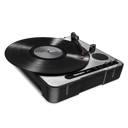 Numark PT01USB - Portable Vinyl Record Player, USB Turntable With Built In Speaker, Power via Battery or AC Adapter, Three Speed RPM Selection for Hi-Fi, Outdoors listening, DJ, Recording