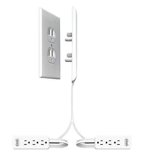 Sleek Socket - The Original & Patented Dual Side-by-Side Ultra-Thin Outlet Concealer w/Cord Concealer Kits, Two 3 Outlet Power Strips, Two 8-Ft Cords, Universal Size (Ideal for Behind a Couch or Bed)