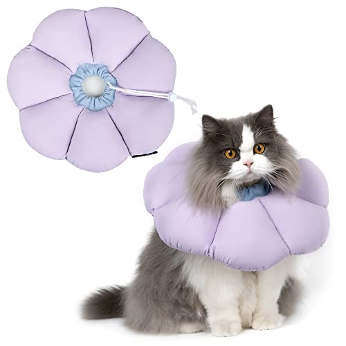 H HIDREAM Cat Cone Collar,Cute Waterproof Cat Recovery Collar,Anti-Bite Lick Wound Healing Safety Elizabethan e Collar for Cats,Purple Flower All-Season Style…