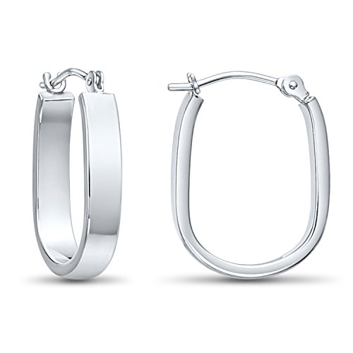 14k White Gold Small Oval Hoop Earrings, 0.7' Diameter…