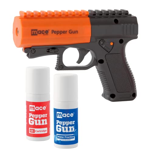 Mace Brand Self Defense Pepper Spray Gun 2.0 – Accurate 20’ Spray, Leaves UV Dye on Skin, Replaceable Cartridge (80406) — for Women/Men, Made in the USA, Black /Orange,1 Pack