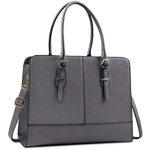 Laptop Bag for Women Leather Work Tote 15.6 Inch Laptop for Computer Bag Waterproof Business Office Professional Large Capacity Handbag Shoulder Bag Grey