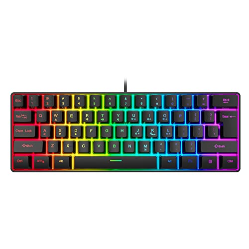 Snpurdiri 60% Wired Gaming Keyboard, RGB Backlit Ultra-Compact Mini Keyboard, Waterproof Small Compact 61 Keys Keyboard for PC/Mac Gamer, Typist, Travel, Easy to Carry on Business Trip(Black)