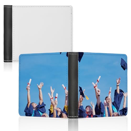 Frienda 2 Pcs Sublimation Wallet Blank for Men PU Leather Heat Transfer DIY Bank Bifold Card Holder for Graduation Gifts(Black and White, Double Side)