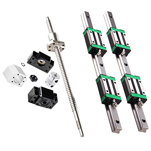 2Pcs HGR20-600mm Linear Rail + 1PCS RM1605-650mm Ballscrew with BF12/BK12 Kit, DSG16H Nut Housing, Coupling, Slide Blocks Linear Guide Rail Ball Screw Set for DIY CNC Routers Lathes Mills