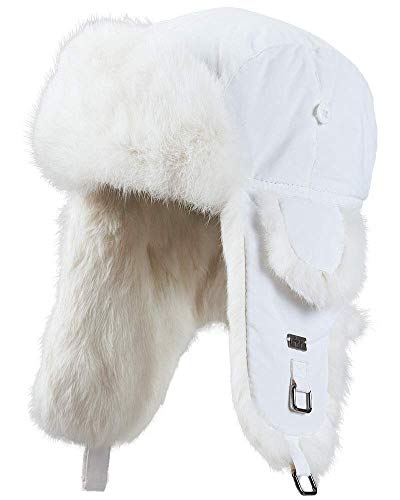 White B-52 Aviator Hat with White Rabbit Fur - S/M