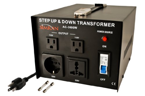 Simran AC-3000 Voltage Power Converter Step up Down Transformer 110 Volt 220 Volt, 3000 Watt, Black