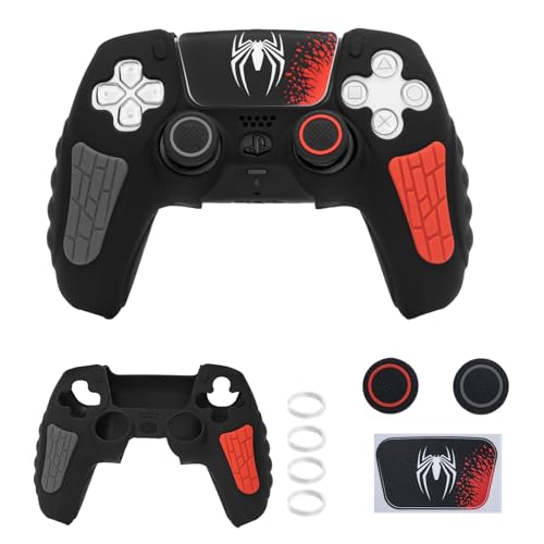 ECHZOVE PlayStation 5 Controller Cover Case, Anti-Slip Silicone Cover Skin Compatible with PS5 Dual Sense Controller with Thumb Grip Caps, Joystick Protectors and Cover Wrap Sticker - Black