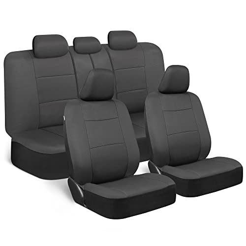 BDK PolyPro Car Seat Covers Full Set in Solid Charcoal – Front and Rear Split Bench Seat Covers for Cars, Easy to Install, Accessories for Auto Trucks Van SUV