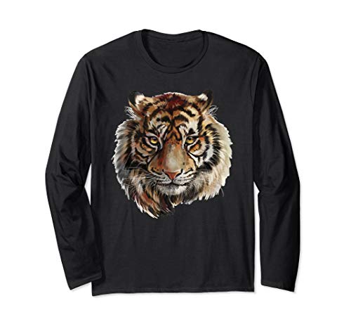 Lovely Tiger Hand Painted Portrait Long Sleeve Shirt