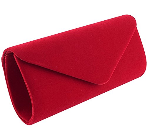 Women Evening Bag Clutch Purse,lovyoCoCo Handbag With Detachable Chain Strap for Wedding Cocktail Party Velvet Solid Color (Red)