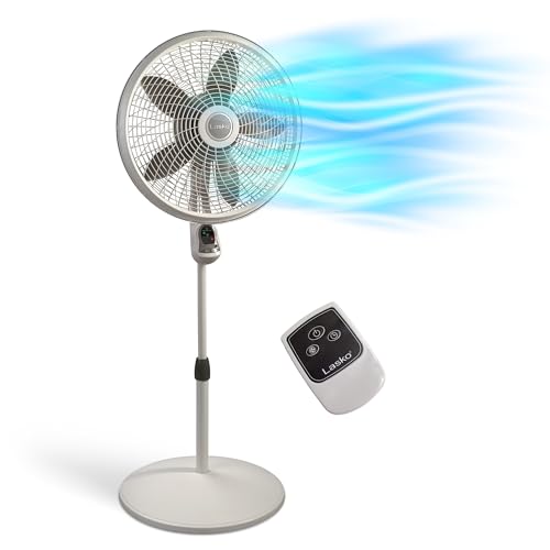 Lasko Cyclone Pedestal Fan, Adjustable Height, Remote Control, Timer, 3 Speeds, for Bedroom, Kitchen, Office and Living Room, 18', White, 1885, Large