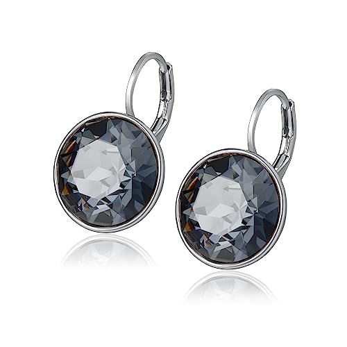 XUPING Round Crystal Leverback Earrings Sparkly Elegant Austrian Crystals 18K Platinum Plated Hypoallergenic Delicate Jewelry Gifts For Women Girl Party（SILVER BLACK）