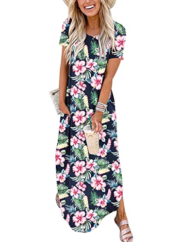 ANRABESS Women's Summer Short Sleeve Loose Floral Maxi Dresses Casual Long Beach Dresses with Pockets 222-furonglan-XL