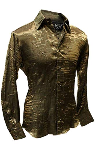 Shrine Men's Gothic Rocker Formal Dress Shimmer Shirt Bronze (Medium)