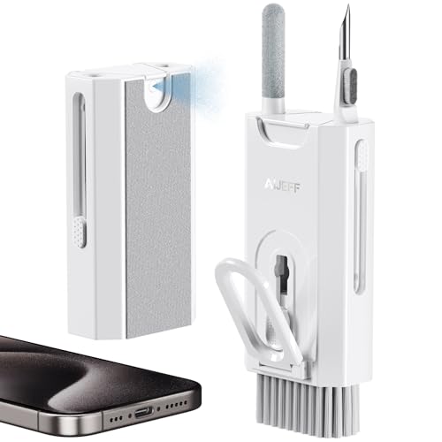 Aijeff Cleaner Kit for Airpod, Phone Cleaning Kit, Screen Cleaner with Spray and Microfiber Cloth, Multifunctional Keyboard Cleaner kit for Laptop, Earphone, Smartphone, Tablet-White