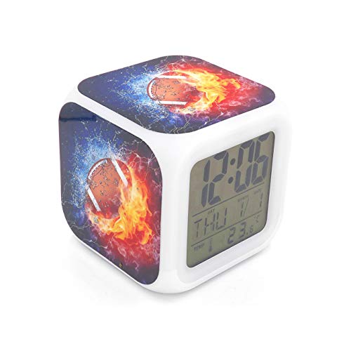 BOYAN New American Football Ice Fire Sports Led Alarm Clock Creative Red Desk Table Clock Multipurpose Calendar Snooze Glowing Led Digital Alarm Clock for Unisex Adults Kids Toy Gift