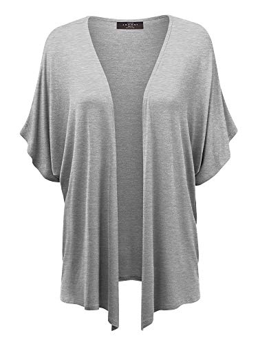 MBJ WSK1310 Women's Kimono Style Short Sleeve Dolman Cardigan L Heather_Grey