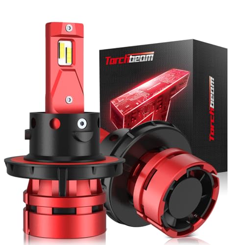 Torchbeam T2 H13/9008 LED Bulbs Kit, 20000 LM, 60W 600% Superior Brighter Deal Beam LED Bulbs, [Build-in Canbus Decoder] 6500K Cool White Light with Fan, Halogen Replacement, Plug and Play, Pack of 2