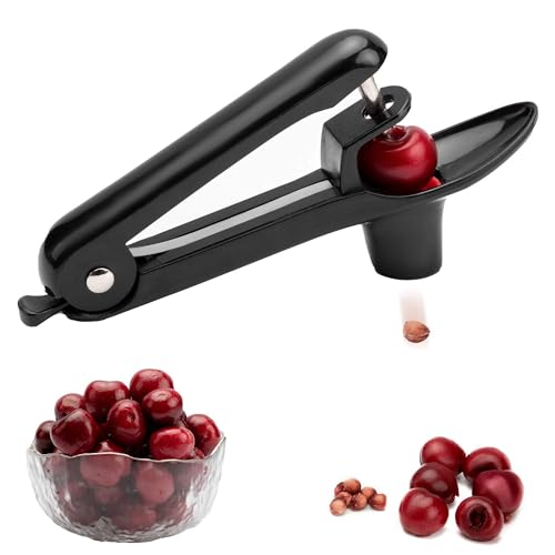 Cherry Pitter - Ordekcity Stainless Steel Cherries Corer Pitter Tool with Hand-held Push Design, Save Time & Space for Making Cherry Jam with Lock Design(Black)
