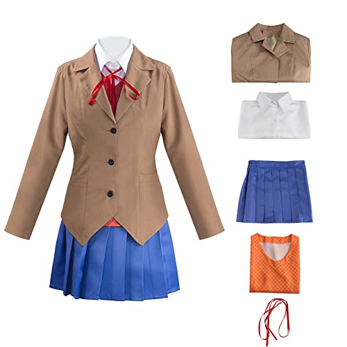 Juejuezi Doki Doki Literature Monika Outfit Yuri Ddlc Uniform Sayori Cosplay School Girl Costume Halloween (Brown, M)